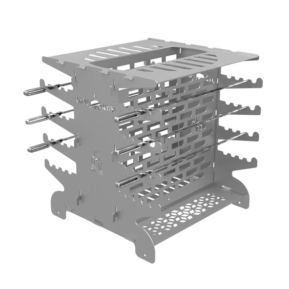 Kamp Ayısı® 2mm Galvaniz Metal GrillSpett™ Çift Taraflı Dikey Şiş Mangal Izgarası - 6 Şiş Hediyeli, Özel Taşıma Çantalı ürün görseli 1