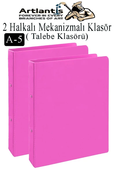 Pembe 2 Halkalı Klasör 2 Adet A5 PVC Öğrenci ve Ofis Tipi Evrak Sunum Talebe Büro Klasörü İç Cepli Otomatik Mekanizlı ürün görseli 1