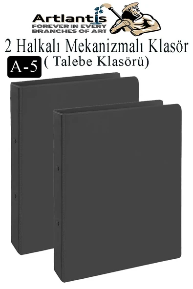 Siyah 2 Halkalı Klasör 2 Adet A5 PVC Öğrenci ve Ofis Tipi Evrak Sunum Talebe Büro Klasörü İç Cepli Otomatik Mekanizmalı ürün görseli 1