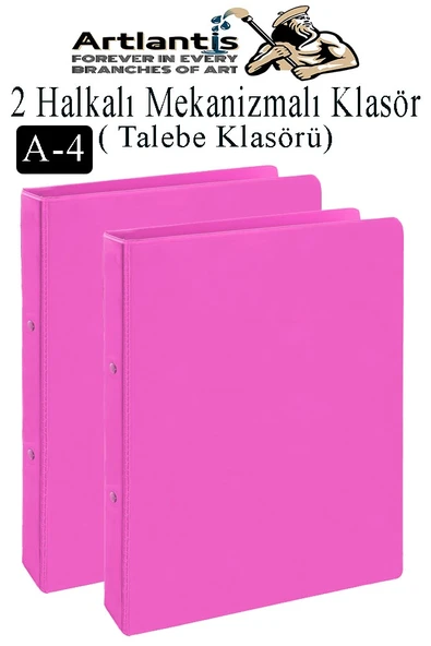 Pembe 2 Halkalı Klasör 2 Adet A4 PVC Öğrenci ve Ofis Tipi Evrak Sunum Talebe Büro Klasörü İç Cepli Otomatik Mekanizmalı ürün görseli 1