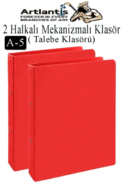 Kırmızı 2 Halkalı Klasör 2 Adet A5 PVC Öğrenci ve Ofis Tipi Evrak Sunum Talebe Büro Klasörü İç Cepli Otomatik Mekanizlı ürün görseli 1