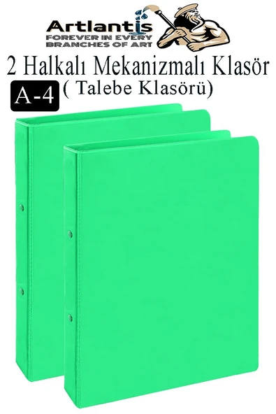 Açık Yeşil 2 Halkalı Klasör 2 Adet A4 PVC Öğrenci ve Ofis Tipi Evrak Sunum Talebe Büro Klasörü İç Cepli Otomatik Mekaniz ürün görseli 1