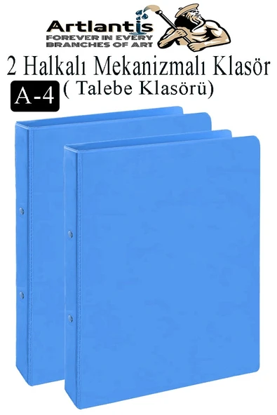 Açık Mavi 2 Halkalı Klasör 2 Adet A4 PVC Öğrenci ve Ofis Tipi Evrak Sunum Talebe Büro Klasörü İç Cepli Otomatik Mekaniz ürün görseli 1