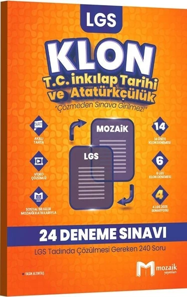 8. Sınıf LGS T.C. İnkılap Tarihi ve Atatürkçülük Klon 24 Deneme Mozaik Yayınları ürün görseli 1