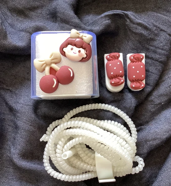 Brokoli Home iPhone 18W/20W Kiraz Desenli Uyumlu Şarj Kılıfı, Şarj Kablosu Örme Aparatı, Kablo Koruyucu Aparatı,KK ürün görseli 1