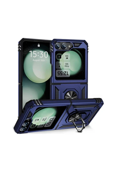 Samsung Galaxy Z Flip 6 Kılıf Tank Zırh Yüzüklü Mıknatıslı Standlı Kapak (VEGA) ürün görseli 1