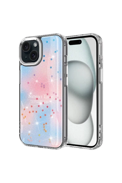 Apple iPhone 15 Kılıf Simli Desenli Hassas Buton Tasarımlı Parlak Silikon Kapak (task) ürün görseli 1