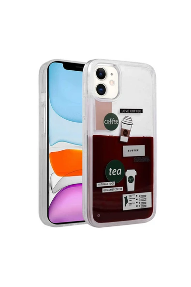 Iphone 11 Kılıf Şeffaf Desenli Sıvılı Akışkanlı Silikon Kapak (DRİNK) ürün görseli 1