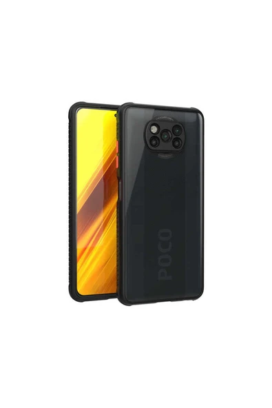 Xiaomi Poco X3 Kılıf Köşe Ve Kamera Korumalı Arkası Şeffaf Renkli Tuşlu Silikon Kapak (KAFF) ürün görseli 1