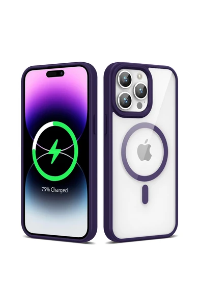 Iphone 14 Pro Max Kılıf Magsafe Şarj Özellikli Tam Koruma Renkli Sert Silikon Kapak (EGE) ürün görseli 1