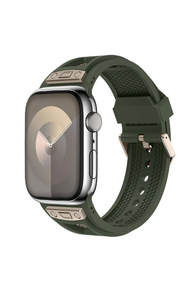 Apple Watch 44mm KRD-117 Hava Alabilen Delikli Metal Süslemeli Desenli Silikon Kordon ürün görseli 1