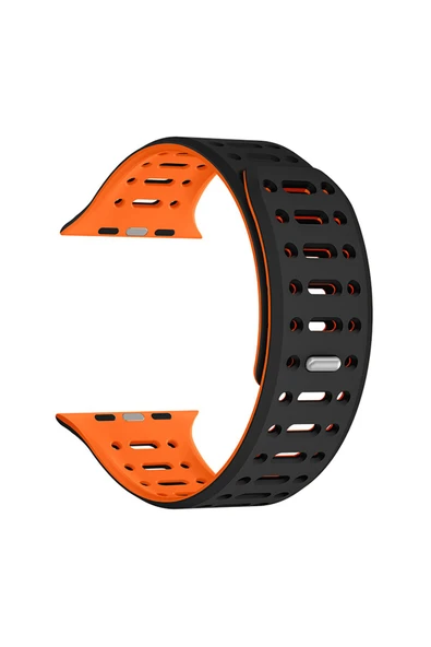 Apple Watch 42mm HEPTEKİLETİŞİM KRD-124 Silikon Kordon Strap Kayış-Siyah-Turuncu ürün görseli 1