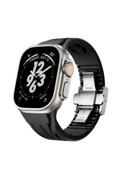 Apple Watch Ultra 49mm KRD-127 Metal Tokalı Silikon Kordon-Turuncu ürün görseli 1