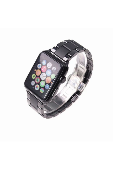 Apple Watch 40mm Mat Seramik Metal Heptekiletişim Kordon-parlak Siyah ürün görseli 1