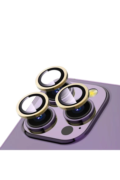 Iphone 14 Pro Uyumlu  Safir Kamera Lens Koruyucu (kolay Takma Aparatlı) Cl-12 Gold ürün görseli 1