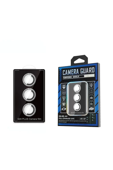 Samsung Galaxy S24 Plus Uyumlu Diamond Kamera Lens Koruyucu Cam Filmi, Siyah ürün görseli 1