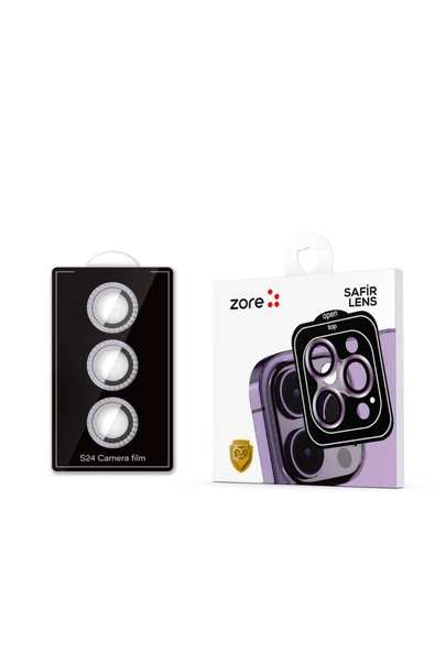 Samsung Galaxy S24 Uyumlu Diamond Kamera Lens Koruyucu Cam Filmi, Mor ürün görseli 1
