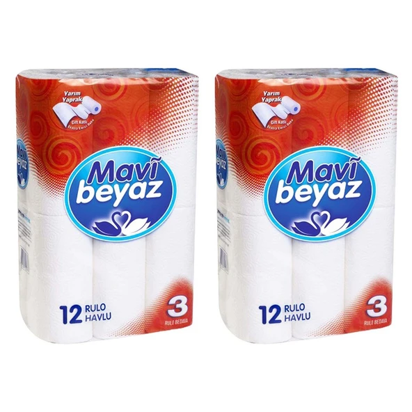 Mavi Beyaz Kağıt Havlu 12 li x 2 Adet (24 Rulo) ürün görseli 1