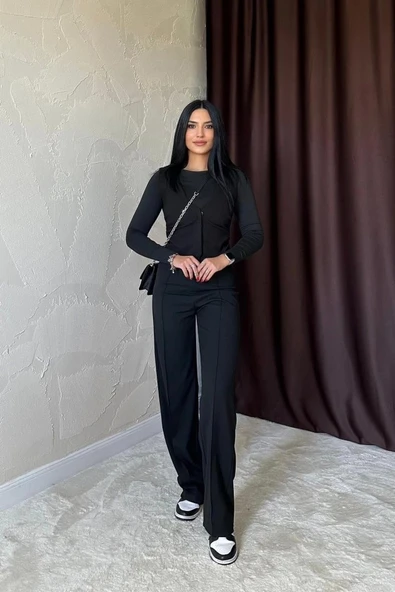 Siyah Bel Büzgülü Pantolon ürün görseli 1