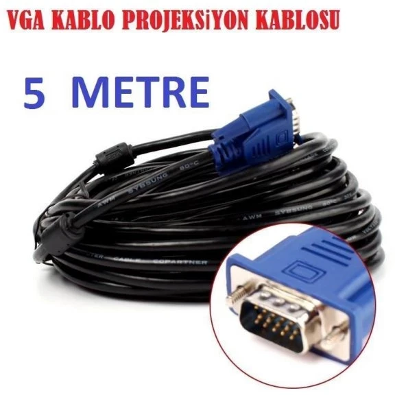 5 Metre Orjinal VGA Görüntü Kablosu Projeksiyon Ekran Monitör LCD Tv - 5Metre 15 PİN - A03 ürün görseli 1