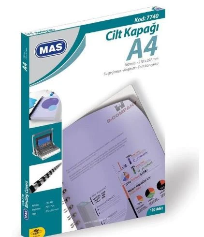 MAS A4 CİLT KAPAĞI PP ŞEFFAF 100 LÜ 7740Ş ürün görseli 1