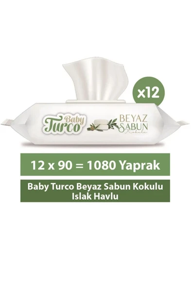 Baby Turco Beyaz sabun kokulu ıslak havlu 12x90 ürün görseli 1
