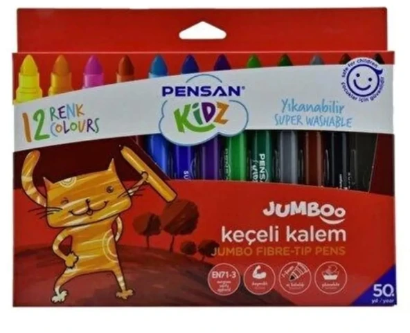 Kidz Yıkanabilir Jumboo Keçeli 12 Renk ürün görseli 1
