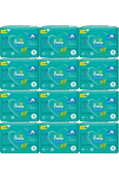 Prima Islak Havlu Mendil Temiz ve Ferah Bebek Kokulu (36'lı Set) (12 Paket x 3) 1872 Yaprak ürün görseli 1