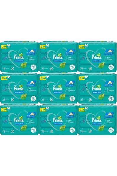 Prima Islak Havlu Mendil Temiz ve Ferah (Bitki Bazlı) 27 Li Set (9pk*3) 1404 Yaprak ürün görseli 1