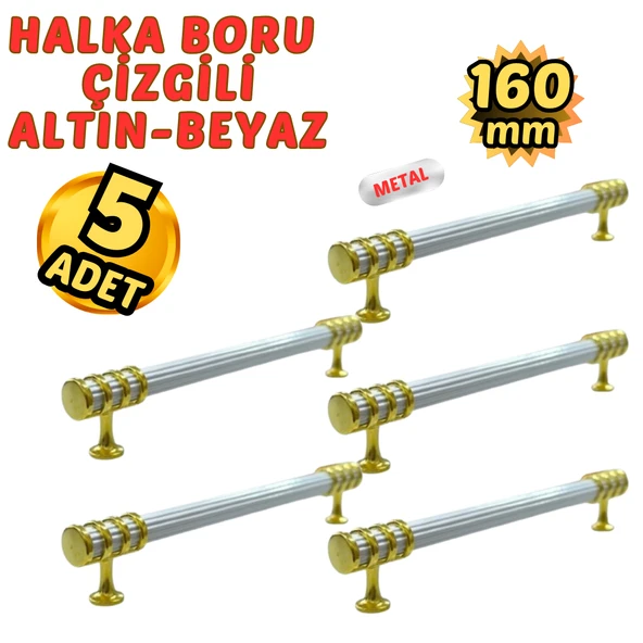 5 Adet Metal Halka Çizgili Mobilya Çekmece Dolap Kulpu Altın-Beyaz 160mm ürün görseli 1