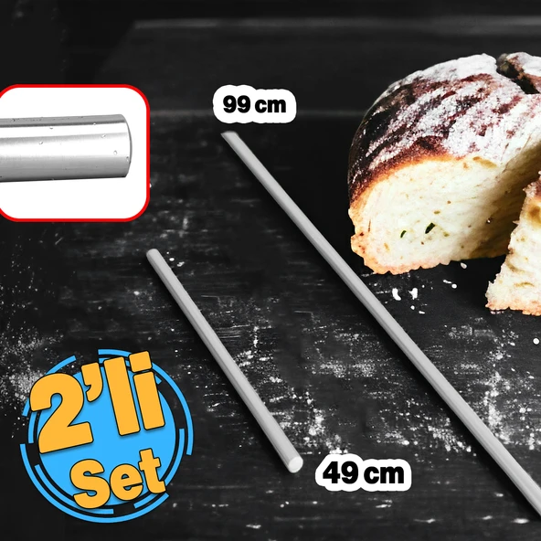 Alüminyum Metal Oklava 2'li Set 99-49 cm Börek Hamur Yufka Açma Silindir Yuvarlak Uzun Kısa Mutfak ürün görseli 1