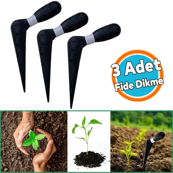 Fide Dikme Aparatı Aleti Fide Dikici Ve Sökücü Siyah Plastik 18 cm (3 Adet) ürün görseli 1