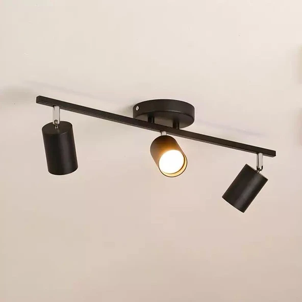 Rsylight Retro Metal Siyah 3 Lü 180 Derece Hareketli Led Spot Avize Beyaz Ampullü ürün görseli 1