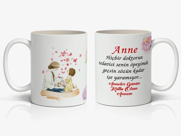 Anneye Özel 1 Adet Mesajlı Tasarım-Annelerin Kalbini Isıtacak Anneler Günü Hediyelik Kupa ürün görseli 1