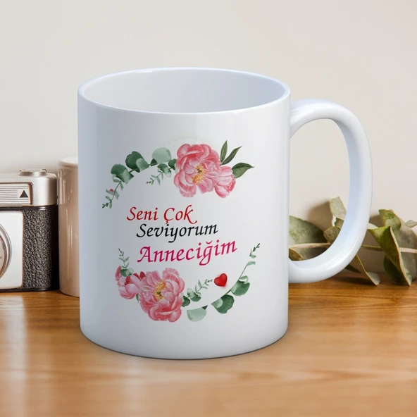 Seni Çok Seviyorum Anneciğim Baskılı Anneler Günü Hediyelik Kupa Mod2 ürün görseli 1