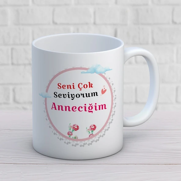 Seni Çok Seviyorum Anneciğim Baskılı Anneler Günü Hediyelik Kupa Mod4 ürün görseli 1