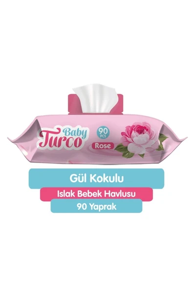 Baby Turco Doğal Güllü Bebek Havlusu 90 Yaprak ürün görseli 1