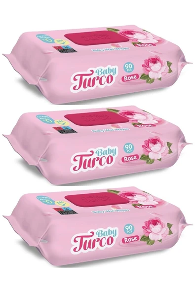 Baby Turco Islak Havlu Güllü 90 Yaprak 3 Lü Set 270 Yaprak ürün görseli 1