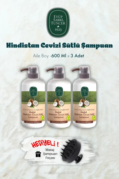 3 Adet Hindistan Cevizi Sütlü Şampuan 600 ML ve Şampuan Fırçası Hediyeli ürün görseli 1