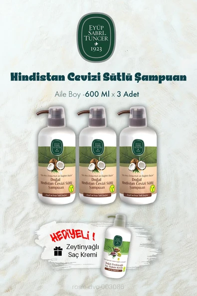 Hindistan Cevizi Sütlü Şampuan 600 ML X 3 ve Saç Kremi Hediyeli ürün görseli 1
