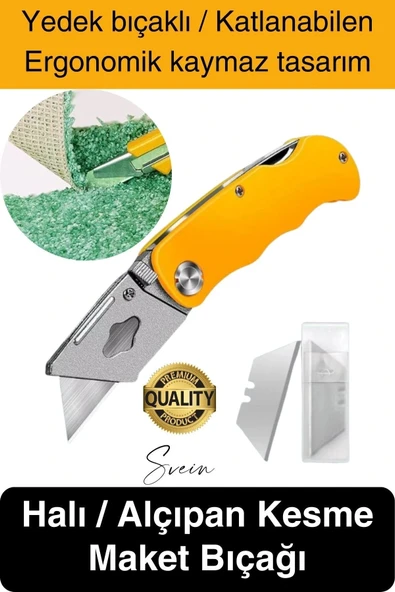 Premium Katlanır Dayanıklı Halı Maket Bıçağı Alçıpan Kesme Falçata Yedek Bıçaklı Çelik Çakı Tipi ürün görseli 1