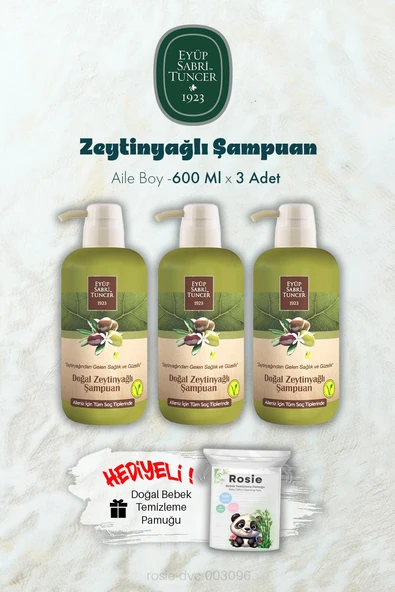 Eyüp Sabri Tuncer 600 ML Zeytinyağlı Şampuan X 3 ve ROSIE Hediyeli ürün görseli 1