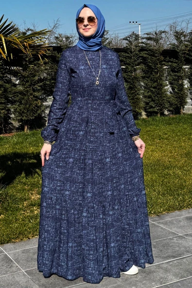 Kot Efektli Elbise Lacivert ürün görseli 1
