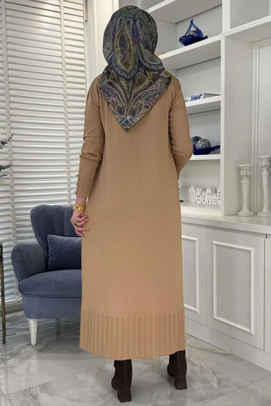 İsra Triko Elbise Bej - Resim 6