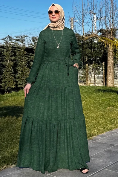 Kot Efektli Elbise Yeşil - Resim 7