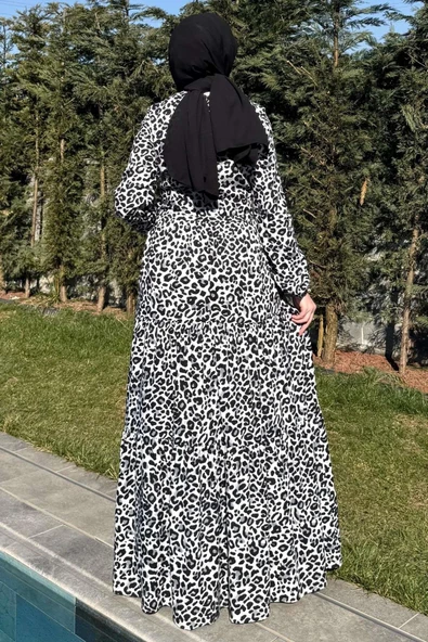 Leopar Desenli Elbise Siyah - Resim 10