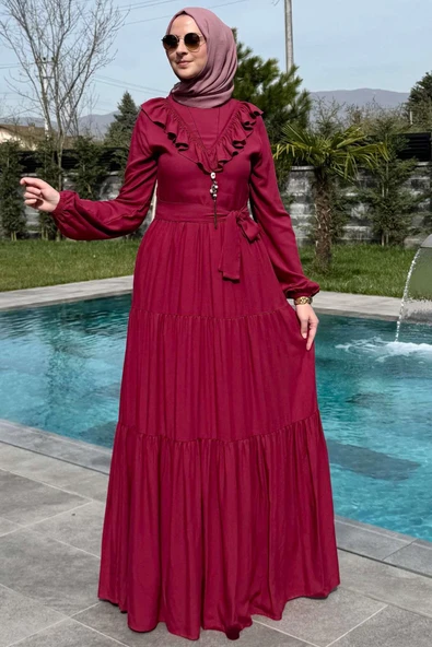 Jale Elbise Bordo - Resim 7