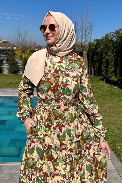 Tropikal Desenli Elbise - Resim 4