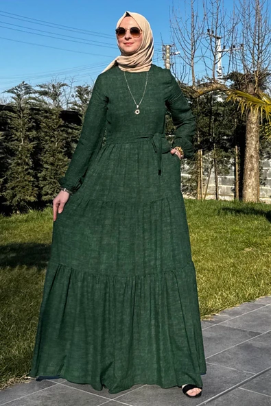 Kot Efektli Elbise Yeşil ürün görseli 1