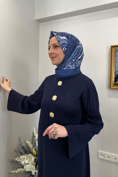 Banu Broşlu Triko Elbise Lacivert - Resim 4